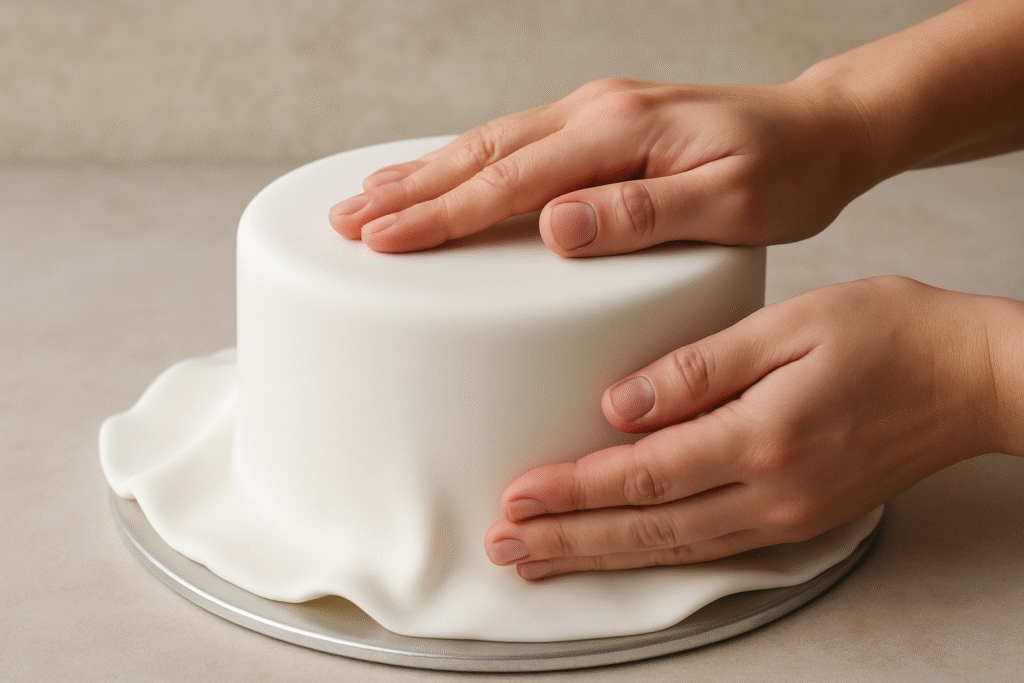 Cubriendo pastel con fondant liso.