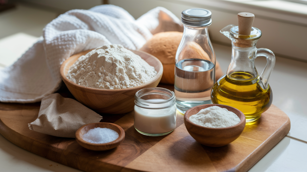 Ingredientes básicos para hacer pan casero.