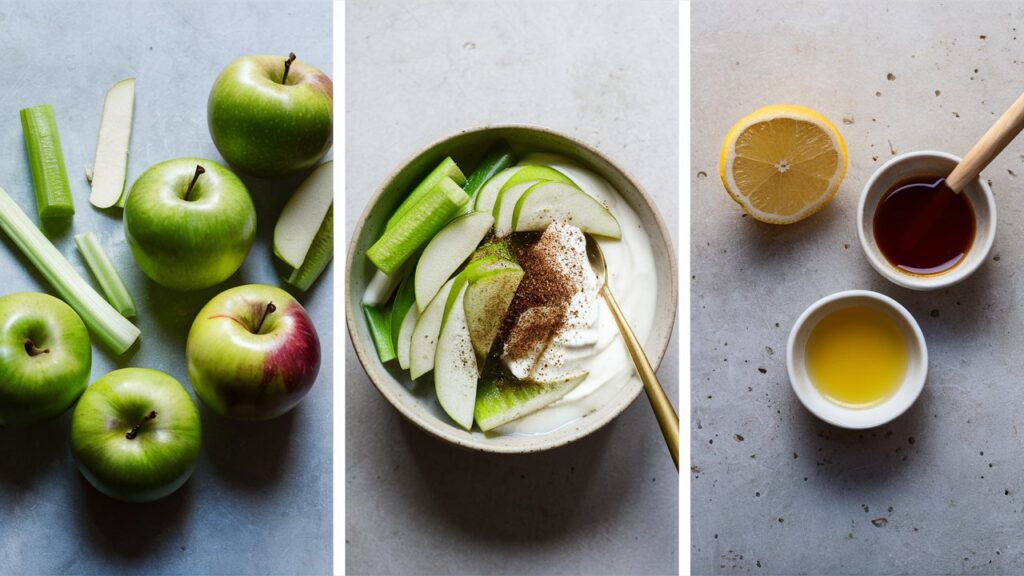 Ingredientes para la ensalada de manzana y apio.