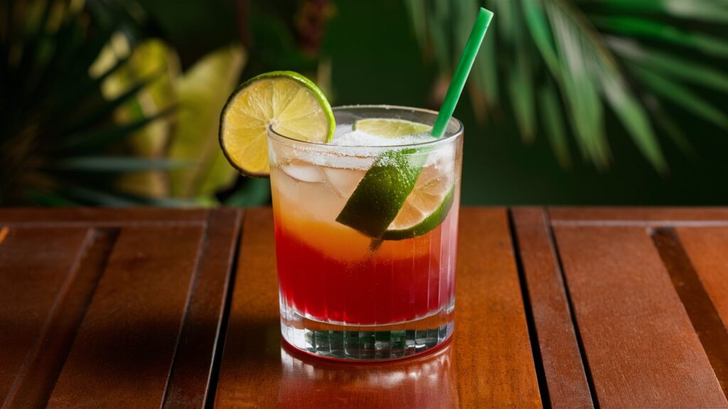 Vaso de caipirinha brasileña con lima.