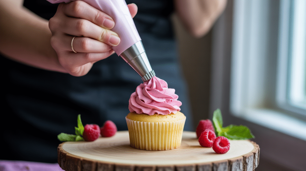 Decoración con manga pastelera y boquilla.