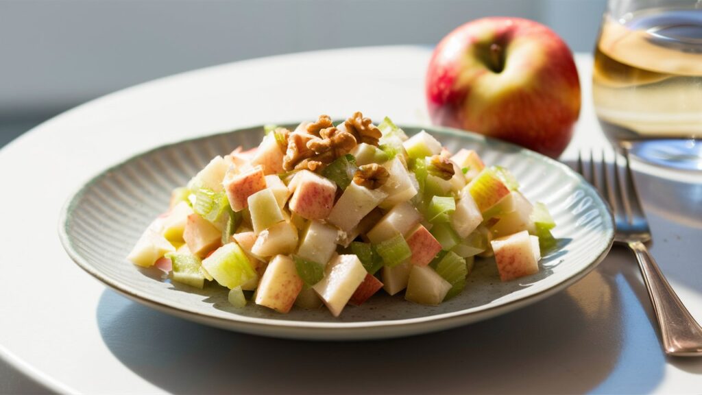 Ensalada de manzana y apio servida con nueces