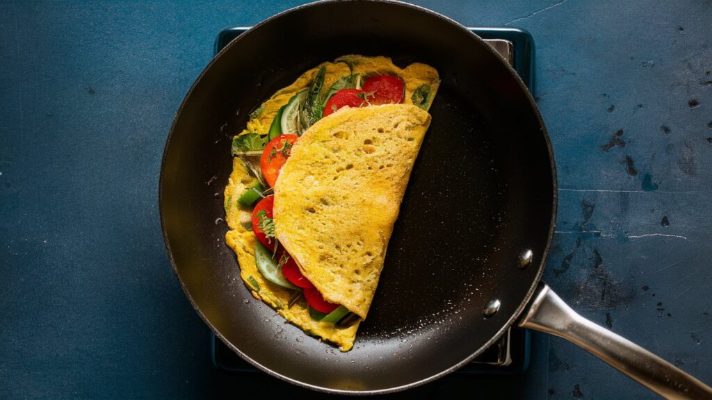 Tortilla de vegetales en una sartén.