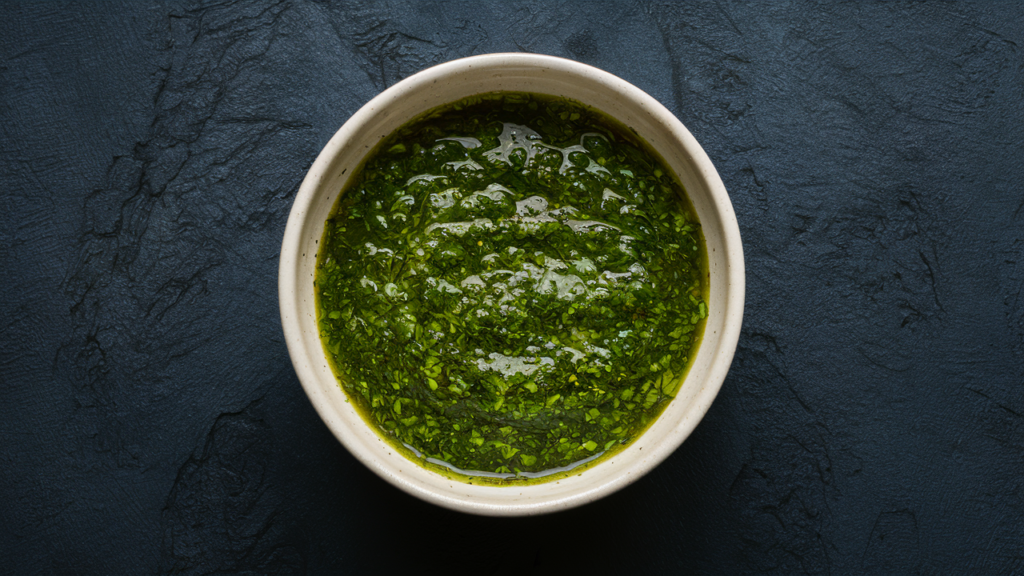 Salsa chimichurri en un tazón pequeño