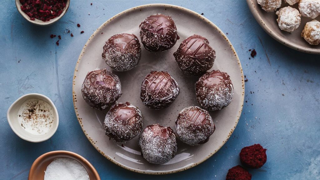 Trufas de pastel cubiertas de chocolate.