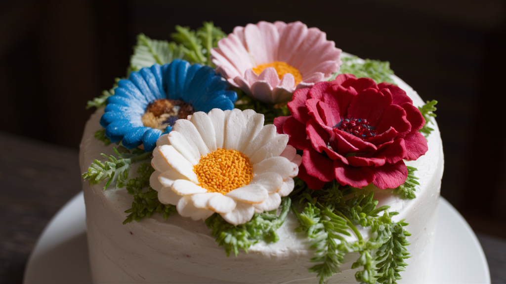 Flores de glaseado en diferentes colores.