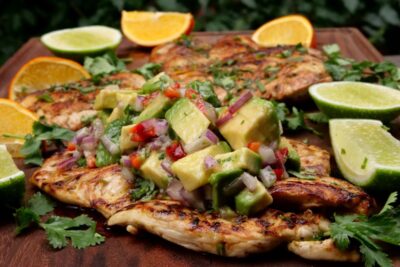 Ensalada de pollo a la parrilla con aguacate