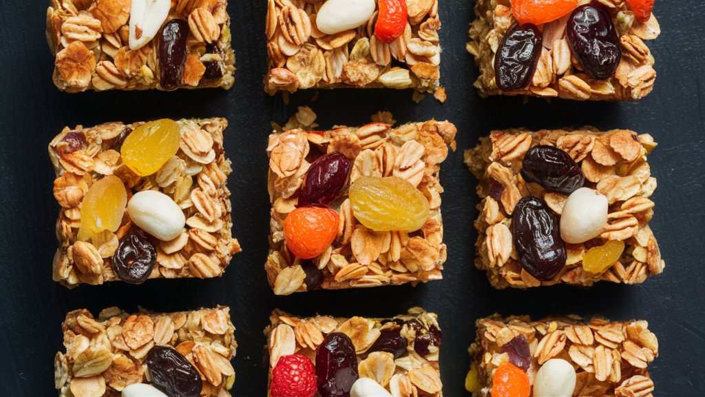 Barritas de cereales caseras con avena, nueces y frutas secas