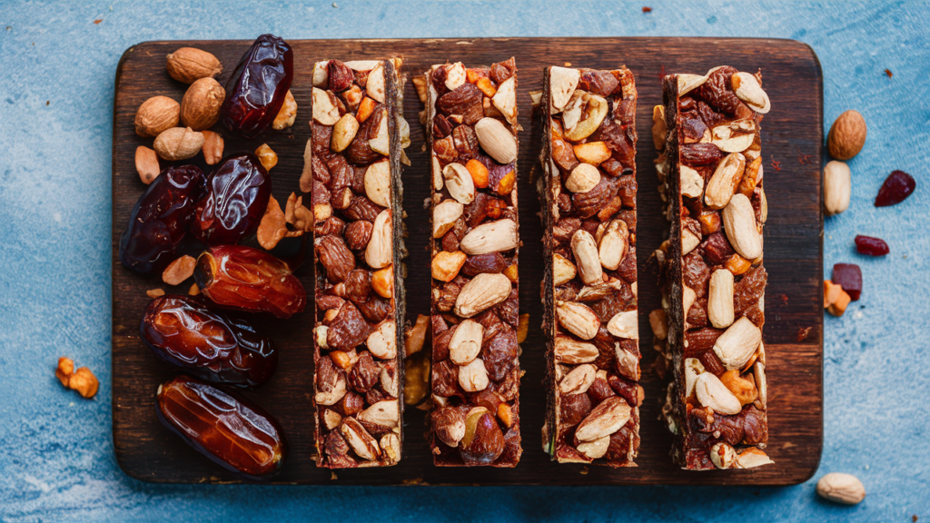 Barras de proteínas caseras con nueces y dátiles.