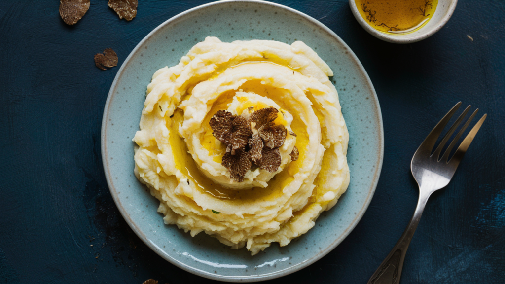 Puré de papas trufado servido en un plato