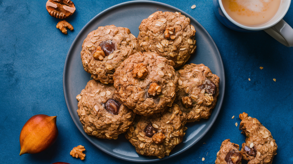 Galletas de avena y nueces en un plato.